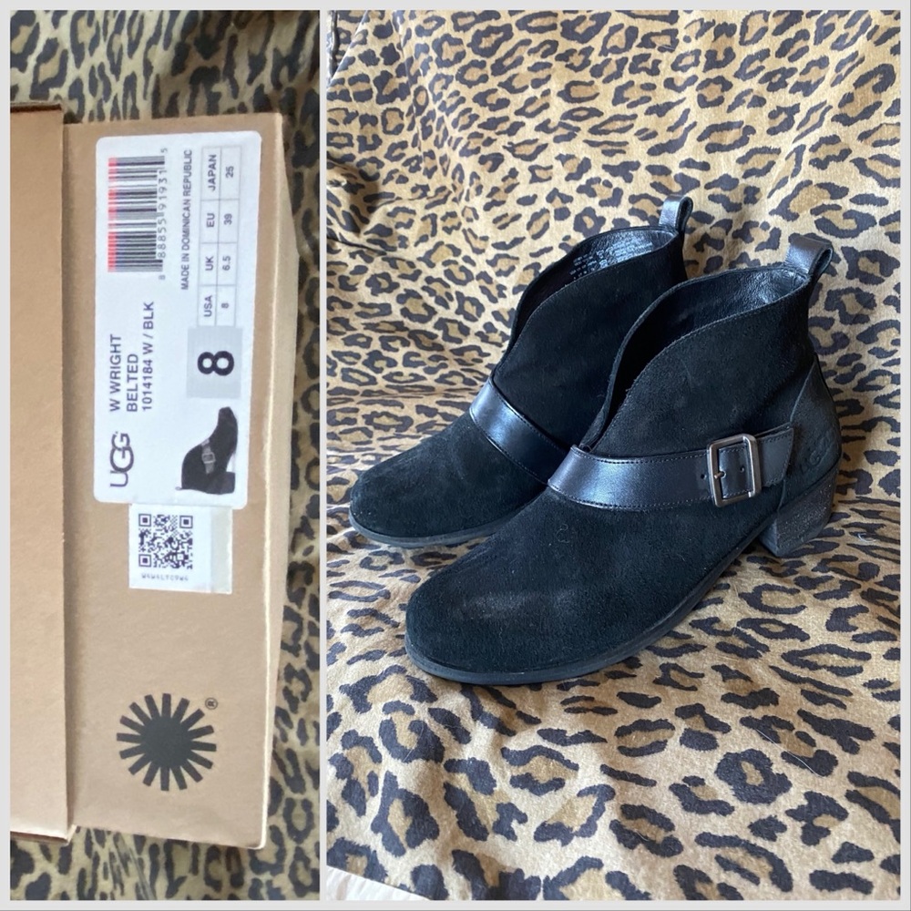 UGG Wright Belted Black Boot Booties size 8